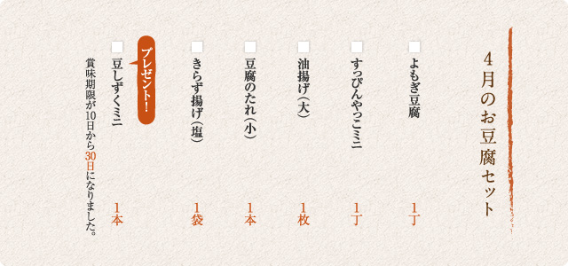 4月のお豆腐セット