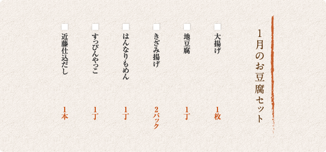 1月のお豆腐セット
