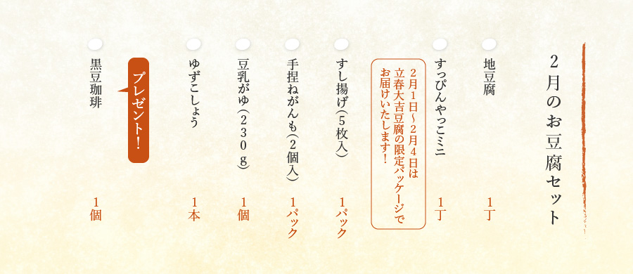 2月のお豆腐セット