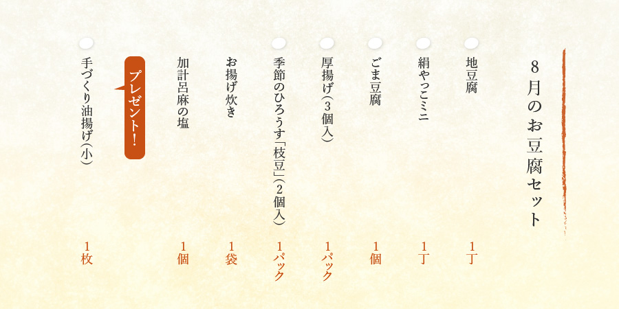 8月のお豆腐セット